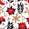 Christmas seamless pattern, with colored plants.